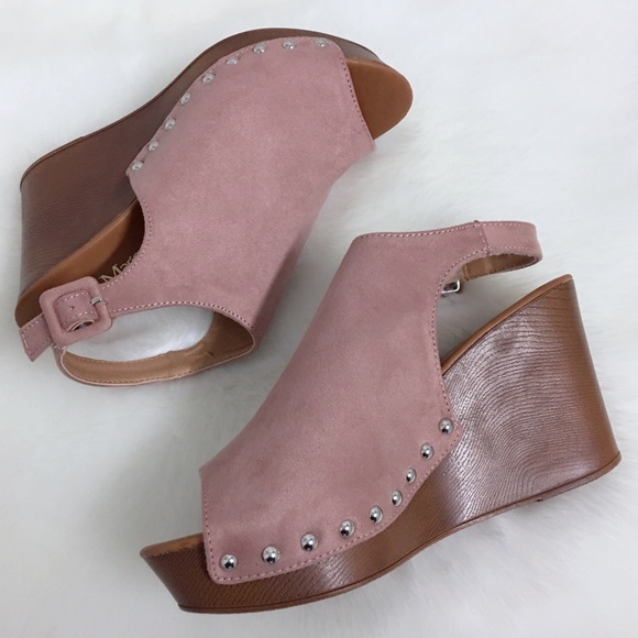 Mauve Vegan Suede Wedges Mule Slingback - Picture 4 of 5